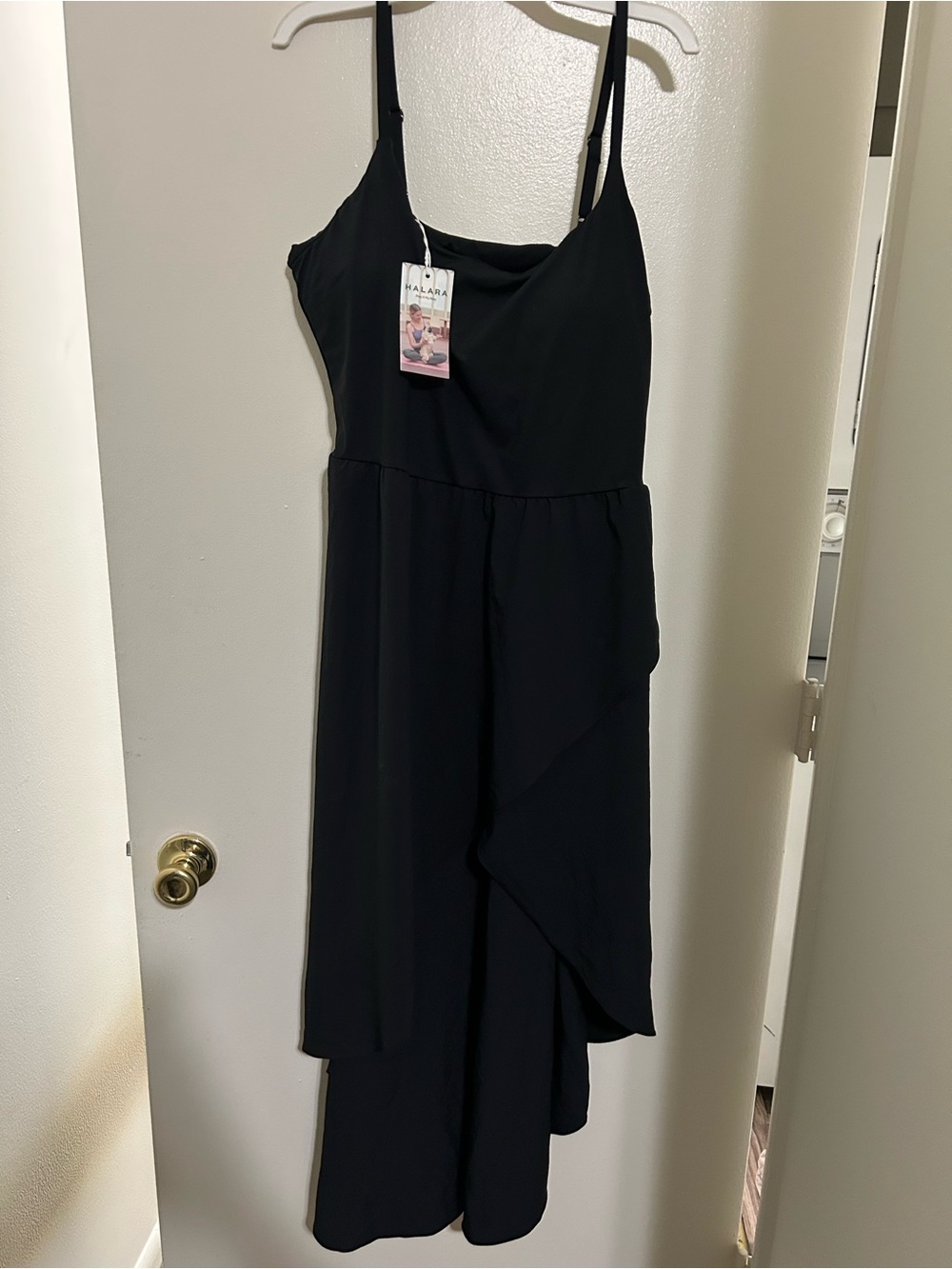 Halara Black Asymmetrical Ruffle Maxi Dress